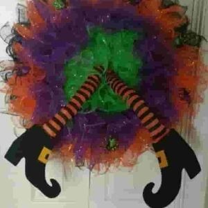 Halloween Witch Wreath with Striped Legs